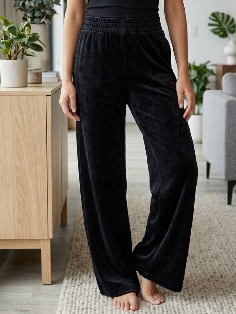 Express One Eleven Black Velour Plush Lounge Wide Leg Pants Size Small
